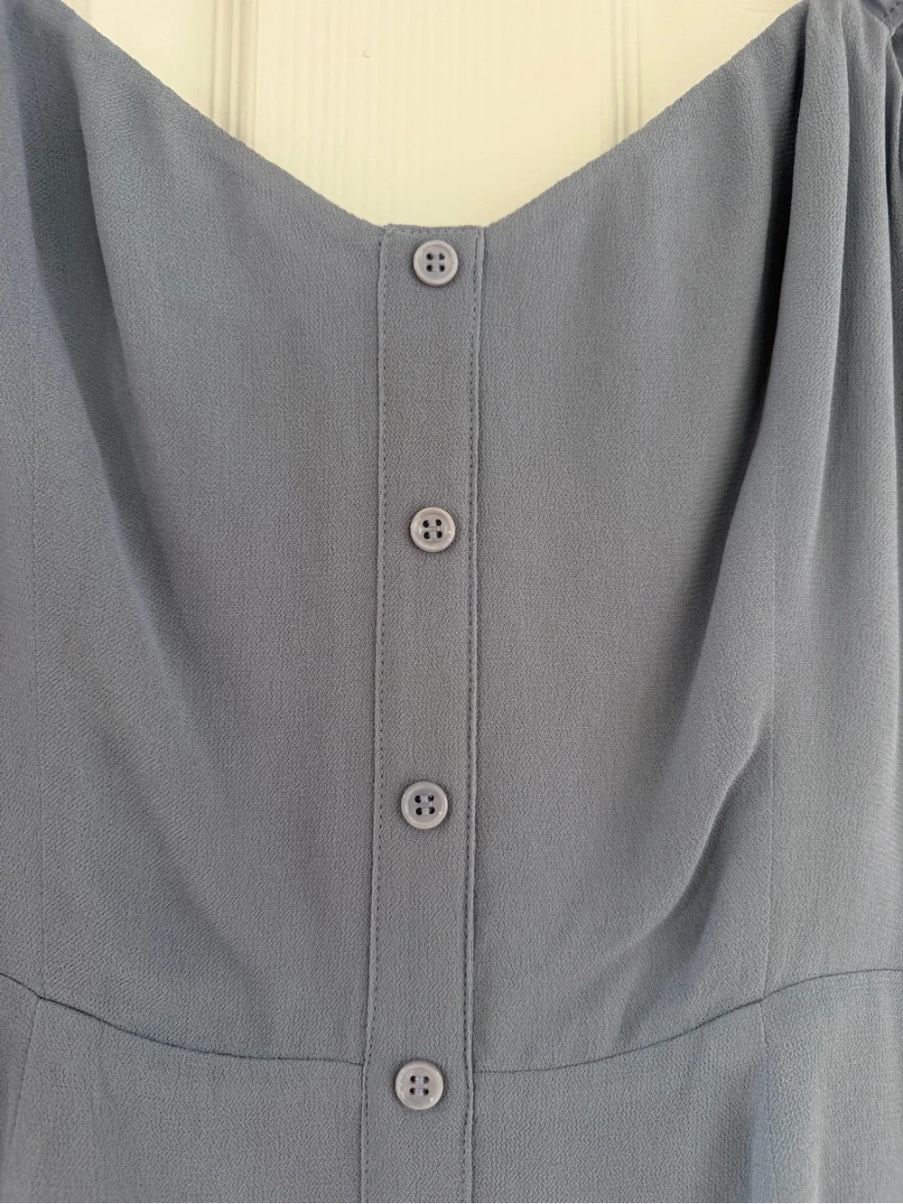 Reformation Off-Shoulder Button-Front Dress in Dusty Blue - Picture 4 of 7